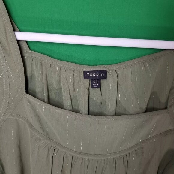 Torrid Blouse OD Green/Gold Stripes Short Sleeve Women's Classic Fit Size 00 - Picture 3 of 4
